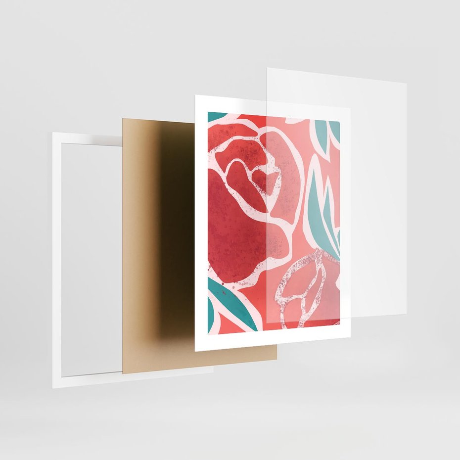 Plakat w ramie 40x50 - Rozkwitające Kształty - nowoczesny plakat, abstrakcyjne róże - rama biała