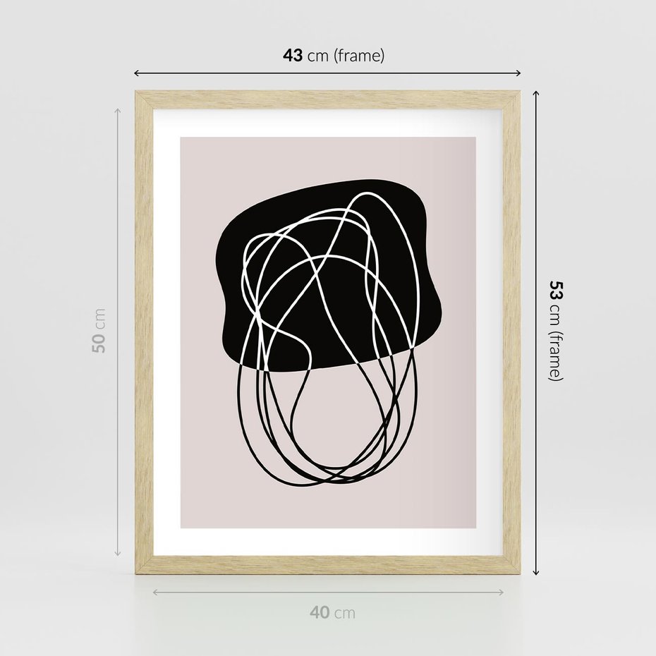 Plakat w ramie 40x50 - Abstrakcyjne Harmonie - abstrakcyjne szkicowane linie, minimalizm - rama drewno