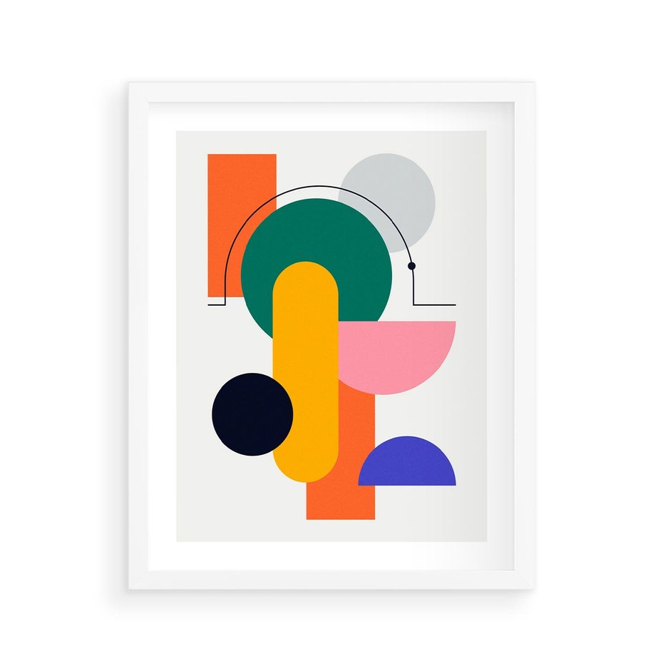 Plakat w ramie 40x50 - Harmonijne Przenikanie Form - nowoczesna sztuka, geometryczna kolorowa grafika - rama biała