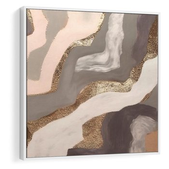 Obraz w ramie 80x80 - Płynne Fale - abstrakcja, neutralne kolory - rama biała