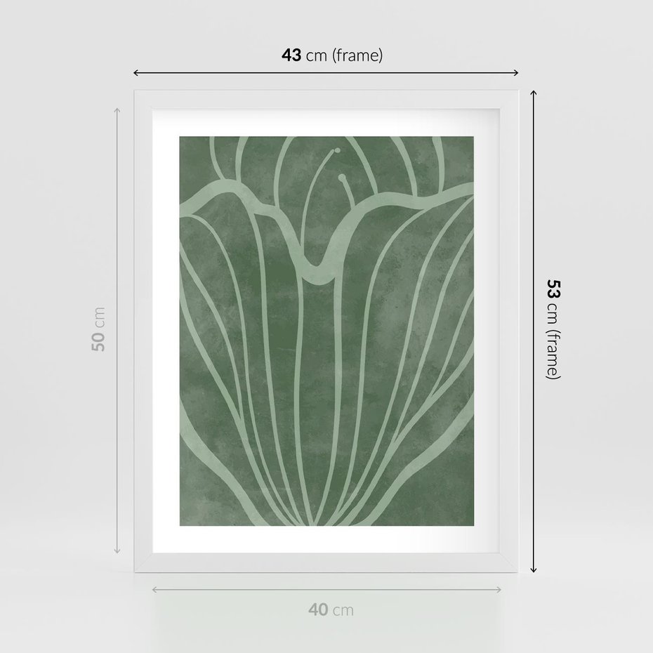 Plakat w ramie 40x50 - Zieleń Kształtująca Spokój - zielony plakat, roślinne inspiracje - rama biała