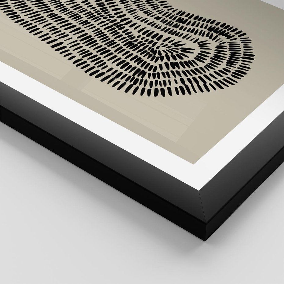 Plakat w ramie 40x50 - Nowoczesne Odbicia Wnętrza - boho plakat, czarne kropki kreski - rama czarna