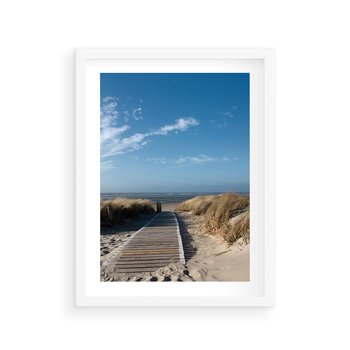 Plakat w ramie 50x70 - Boho na Plaży - plaża, pomost - rama biała