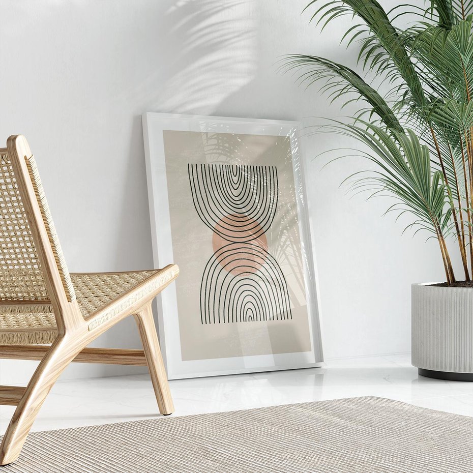 Plakat w ramie 40x50 - Nowy Rytuał - abstrakcyjna sztuka, boho kształty - rama biała