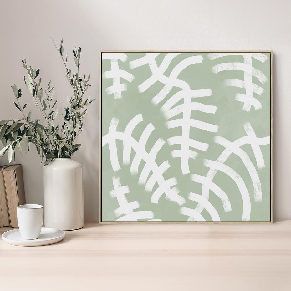 Obraz w ramie 80x80 - Oaza Zieleni - zielona abstrakcja, zgaszona zieleń - rama drewno