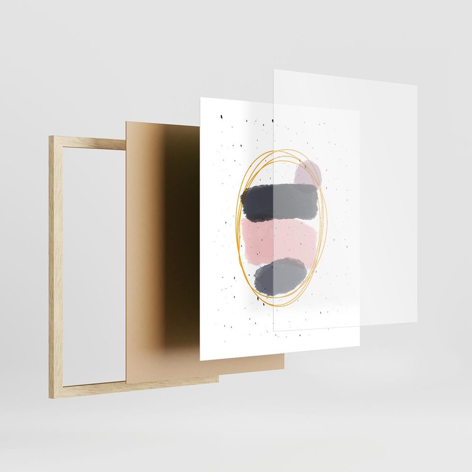 Plakat w ramie 40x50 - Migocące Odbicia - abstrakcyjna kompozycja, jak ręcznie malowana - rama drewno