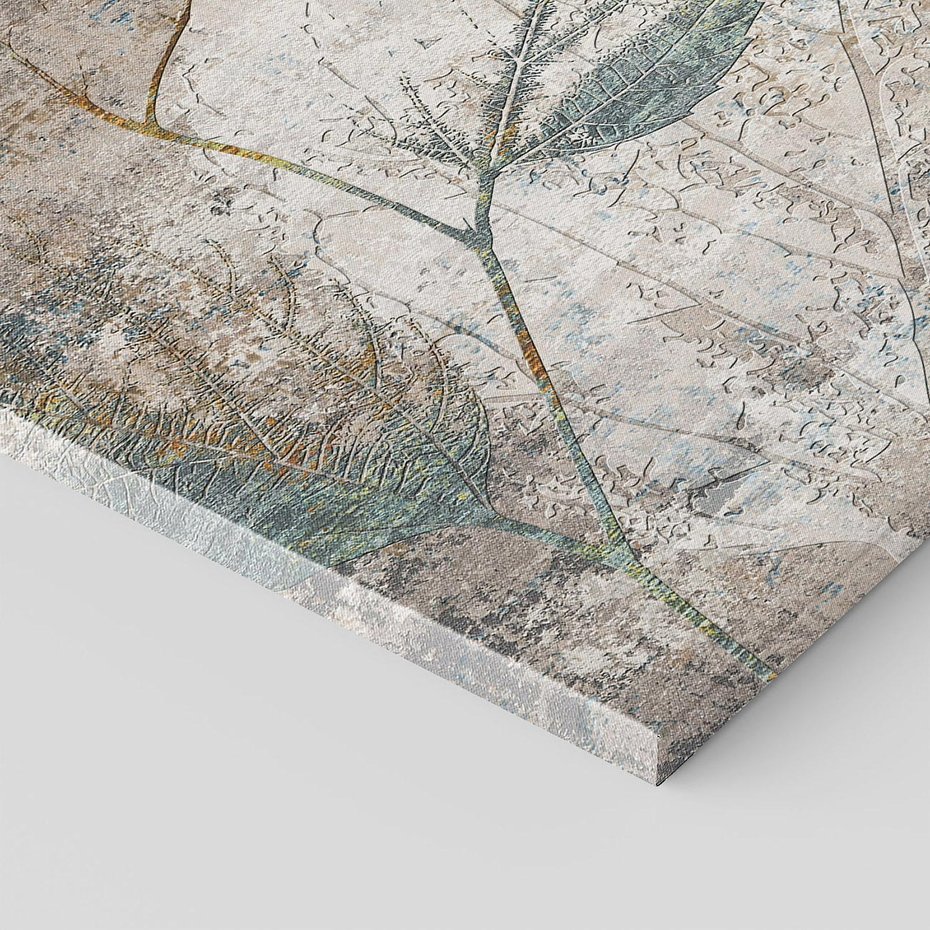 Obraz na płótnie 100x70 - Betonowe Wspomnienia Liści - odciski w betonie, odbitki