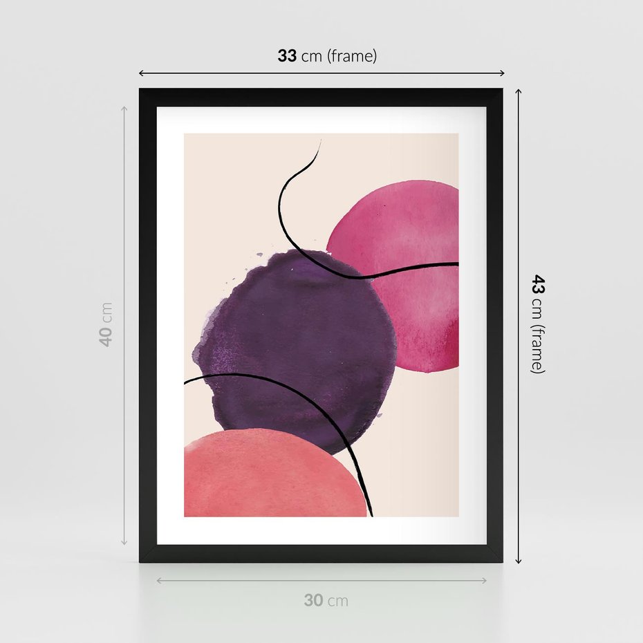 Plakat w ramie 30x40 - Migotliwe Widzenia - abstrakcyjne akwarelowe plamy, nieregularne linie - rama czarna