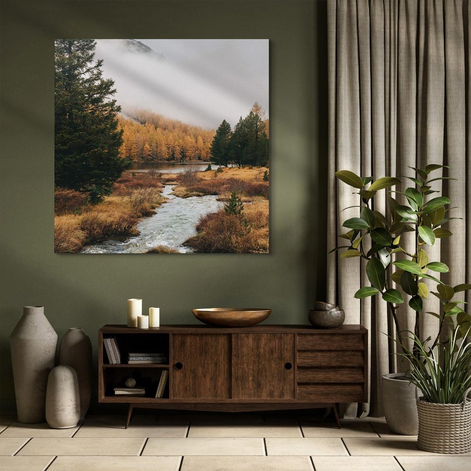 Obraz na płótnie 60x60 - W Górskiej Dolinie - artystyczna fotografia, las