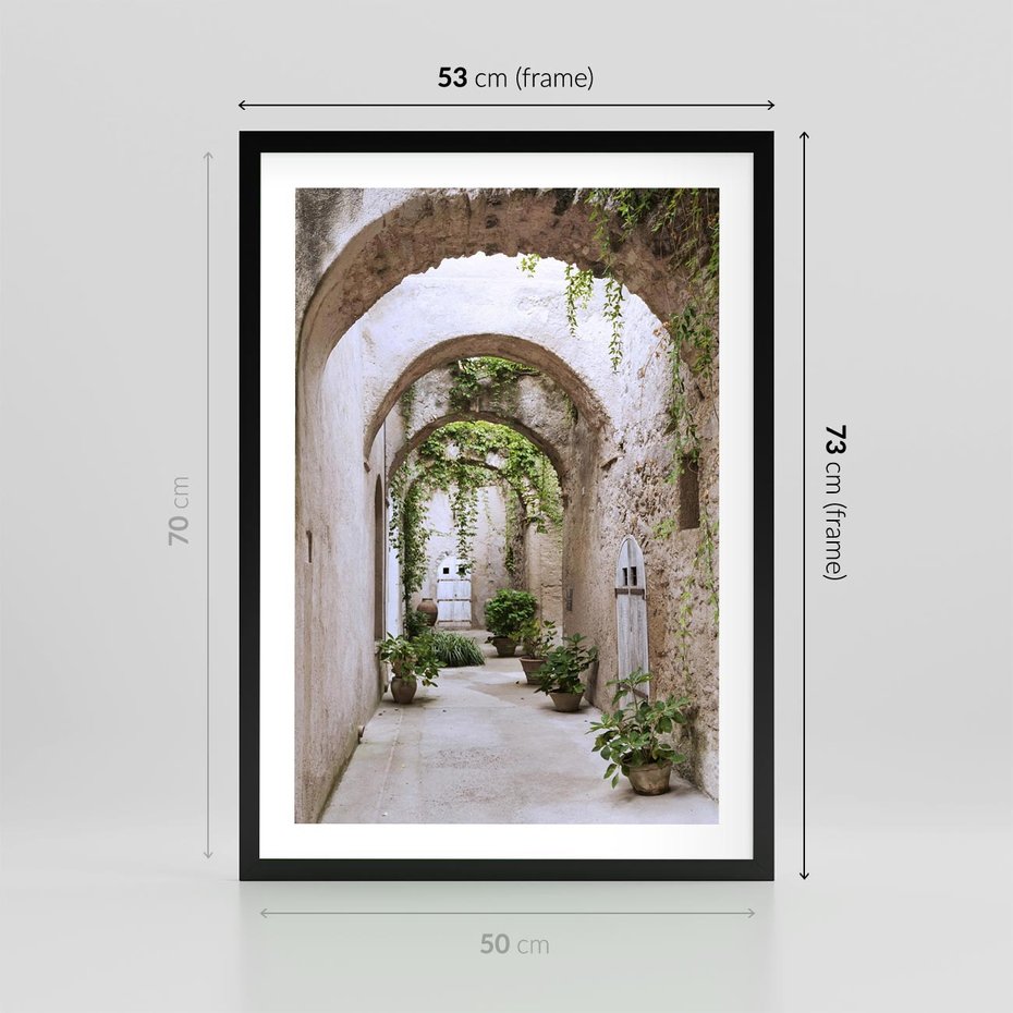 Plakat w ramie 50x70 - Urokliwa Zaułek - klimatyczna, uliczka - rama czarna