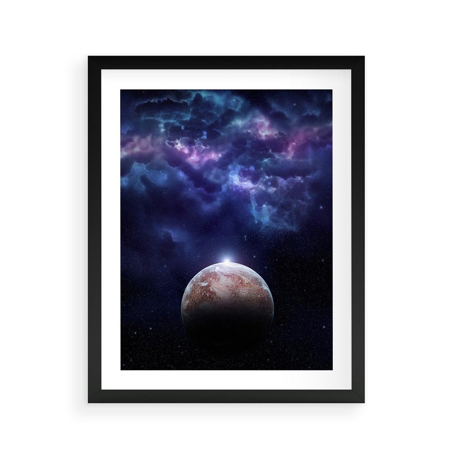 Plakat w ramie 40x50 - Kosmos - Ziemia i Księżyc - kosmos, ziemia - rama czarna