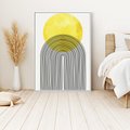 Obraz w ramie 70x100 - Słoneczne Odbicia - geometria, żółte koło - rama biała