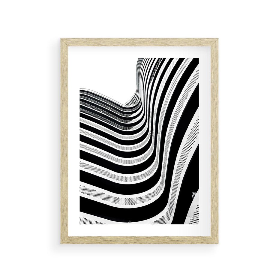 Plakat w ramie 30x40 - Nowoczesność w Monochromii - nowoczesna architektura, czarno białe zdjęcie - rama drewno