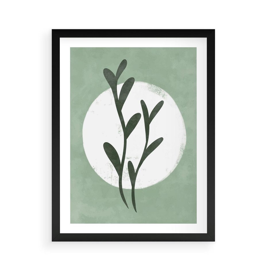Plakat w ramie 50x70 - Kształty Zielonego Ukojenia - zielony plakat, roślinne motywy - rama czarna