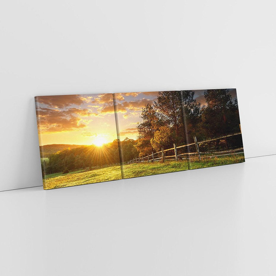 Obraz na płótnie 90x30 - Urok zachodu słońca na łące z drzewami - łąka, zachód
