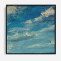 Obraz w ramie 50x50 - Oddechy niebiańskiej materii - olejny obraz, smugi farby przypominają obłoki na błękitnym niebie - rama czarna