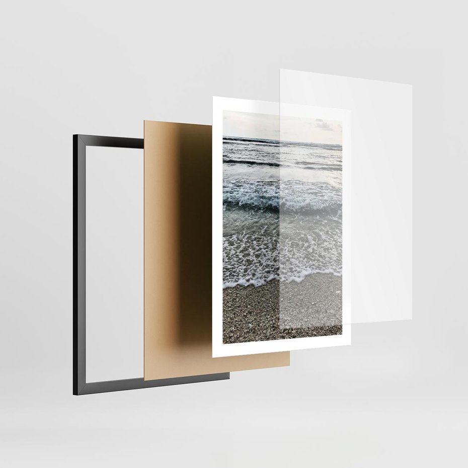 Plakat w ramie 50x70 - Spokojna Plaża - plaża, żwirek - rama czarna