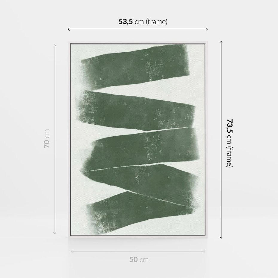 Obraz w ramie 50x70 - Zielone Refleksje - abstrakcja, zgaszony zielony kolor - rama biała