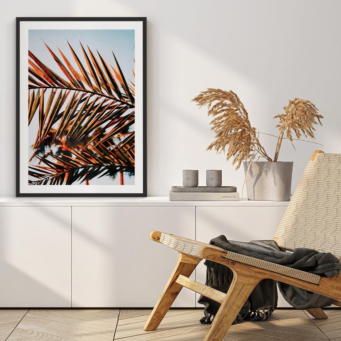 Plakat w ramie 40x50 - Tropikalna Harmonia - palma, liście palmy - rama czarna