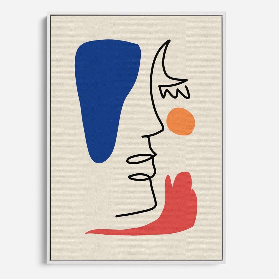 Obraz w ramie 50x70 - Rozbijające Symfonie Form - abstrakcyjny obraz, przypomina twarz - rama biała