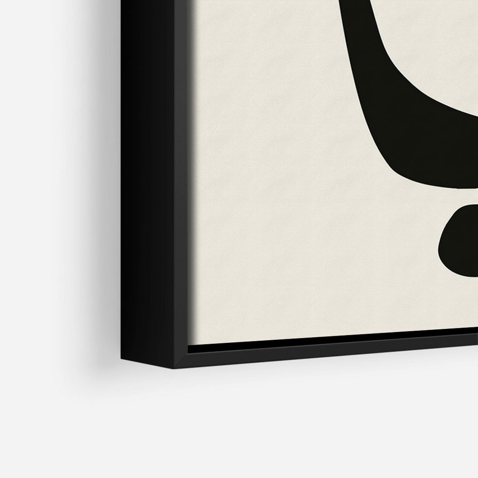Obraz w ramie 50x70 - Intrygujące Zaskoczenia - beżowa abstrakcyjna kompozycja, czarny akcent - rama czarna