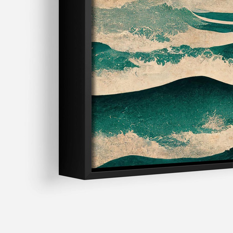 Obraz w ramie 70x50 - Czerwone Melodie - japońska sztuka, zachód słońca nad oceanem - rama czarna