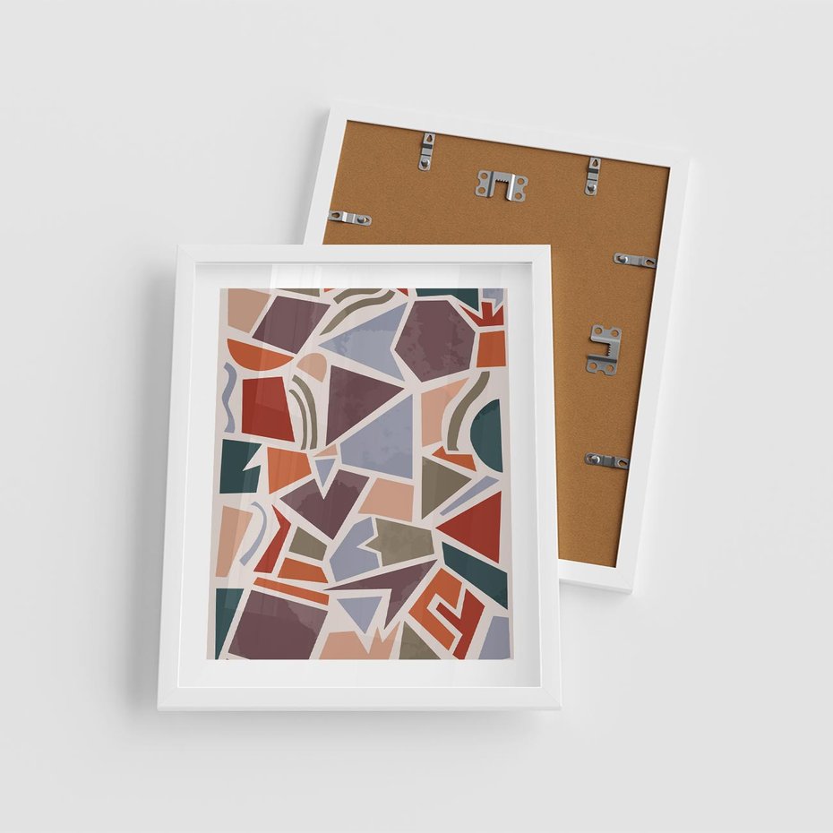 Plakat w ramie 40x50 - Intrygujące Rozbicie - gemoetryczne kształty, mozaika - rama biała