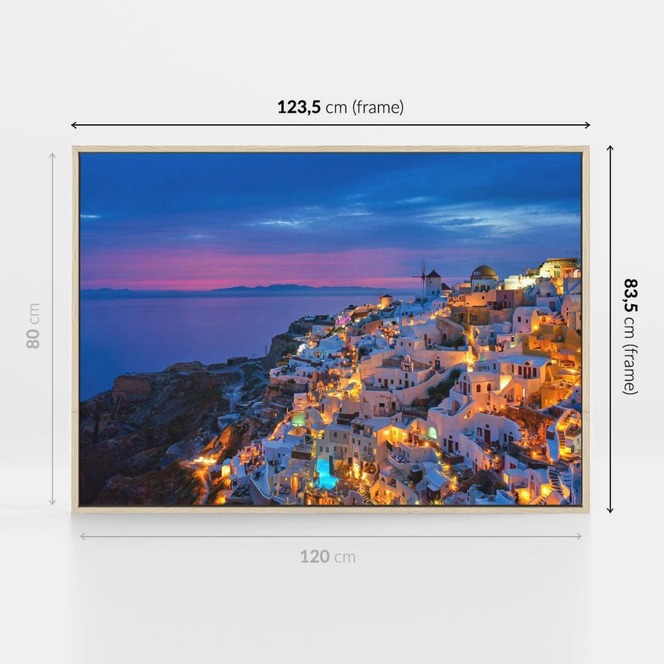 Obraz w ramie 120x80 - Wyblakłe wspomnienia gwiazd - Santorini, wieczór - rama drewno