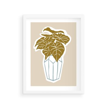 Plakat w ramie 30x40 - Bezgraniczne Marzenia - nowoczesna kompozycja, liście monstery w wazonie - rama biała