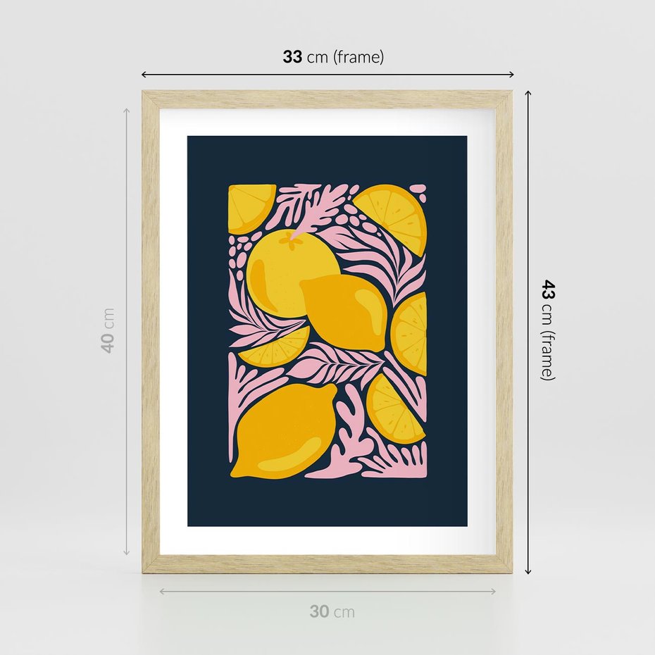 Plakat w ramie 30x40 - Kreatywne Rytmy - granatowe tło, nowoczesna kompozycja - rama drewno