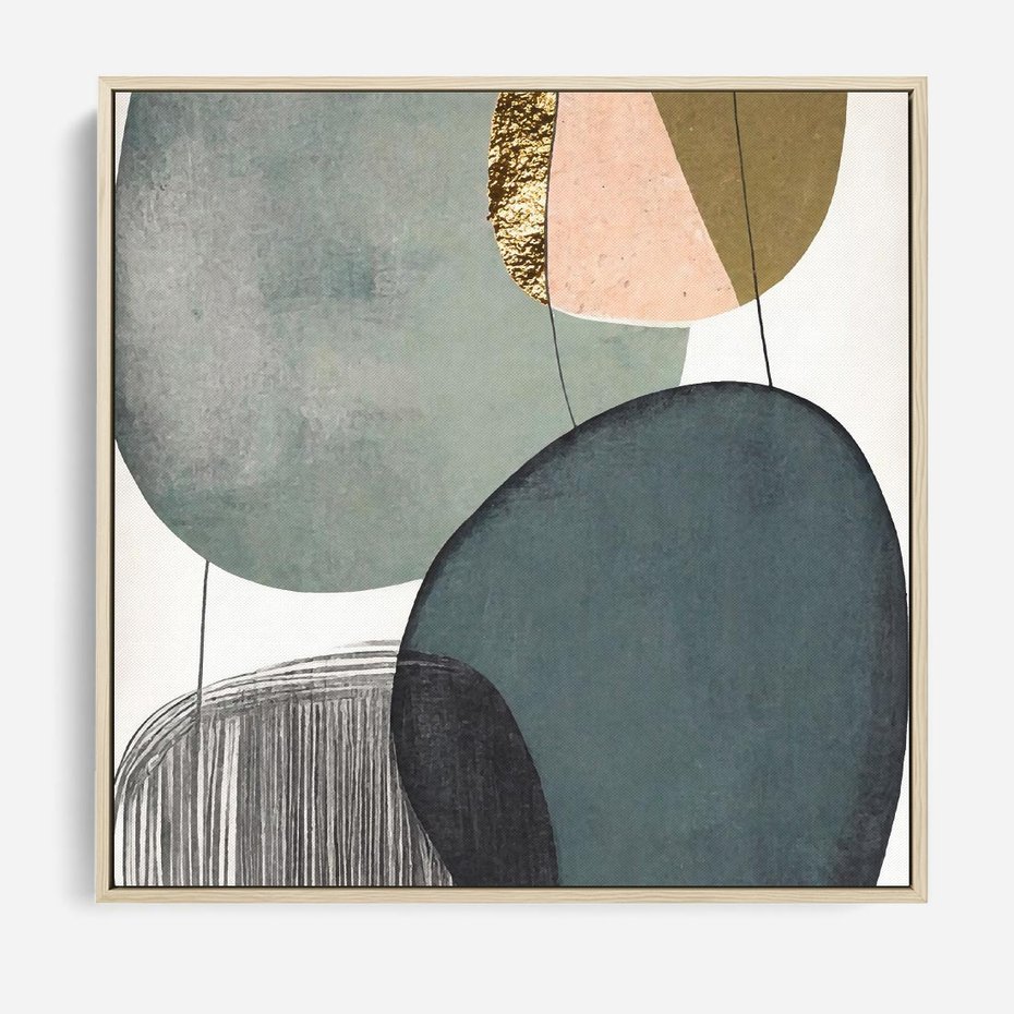 Obraz w ramie 80x80 - Przenikające Formy Duszy - abstrakcyjny obraz, geometryczne obłe formy - rama drewno
