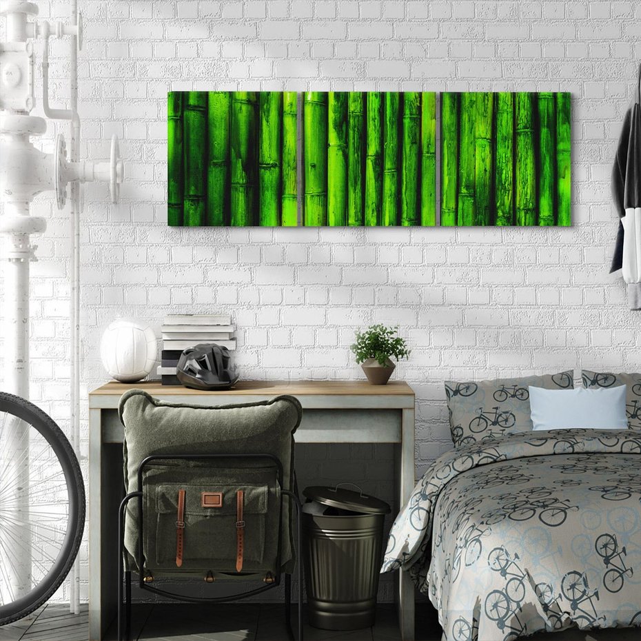 Obraz na płótnie 150x50 - Bambusowy urok zielonej harmonii - bambus, zieleń