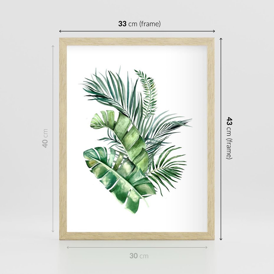 Plakat w ramie 30x40 - Piękno Złotej Rośliny - złote, liście - rama drewno