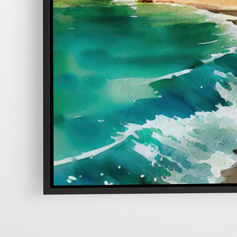 Obraz w ramie 50x70 - Zamieszkajmy Tu - akwarela, śródziemnomorski klimat - rama czarna