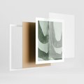 Plakat w ramie 40x50 - Nurtująca Kompozycja Zieleni - abstrakcyjne delikatne zielone linie, podobne do gałęzi kwiatów - rama biała