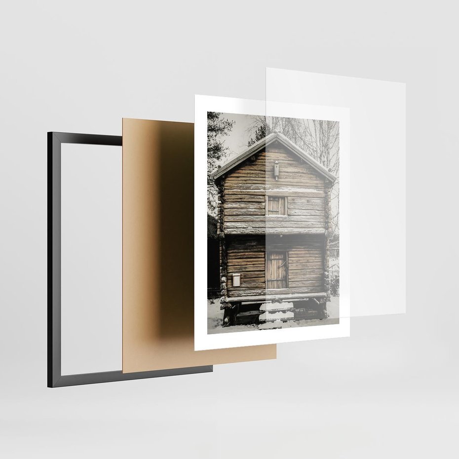 Plakat w ramie 40x50 - Stary Drewniany Dom w Śniegu - stary drewniany dom, zima - rama czarna
