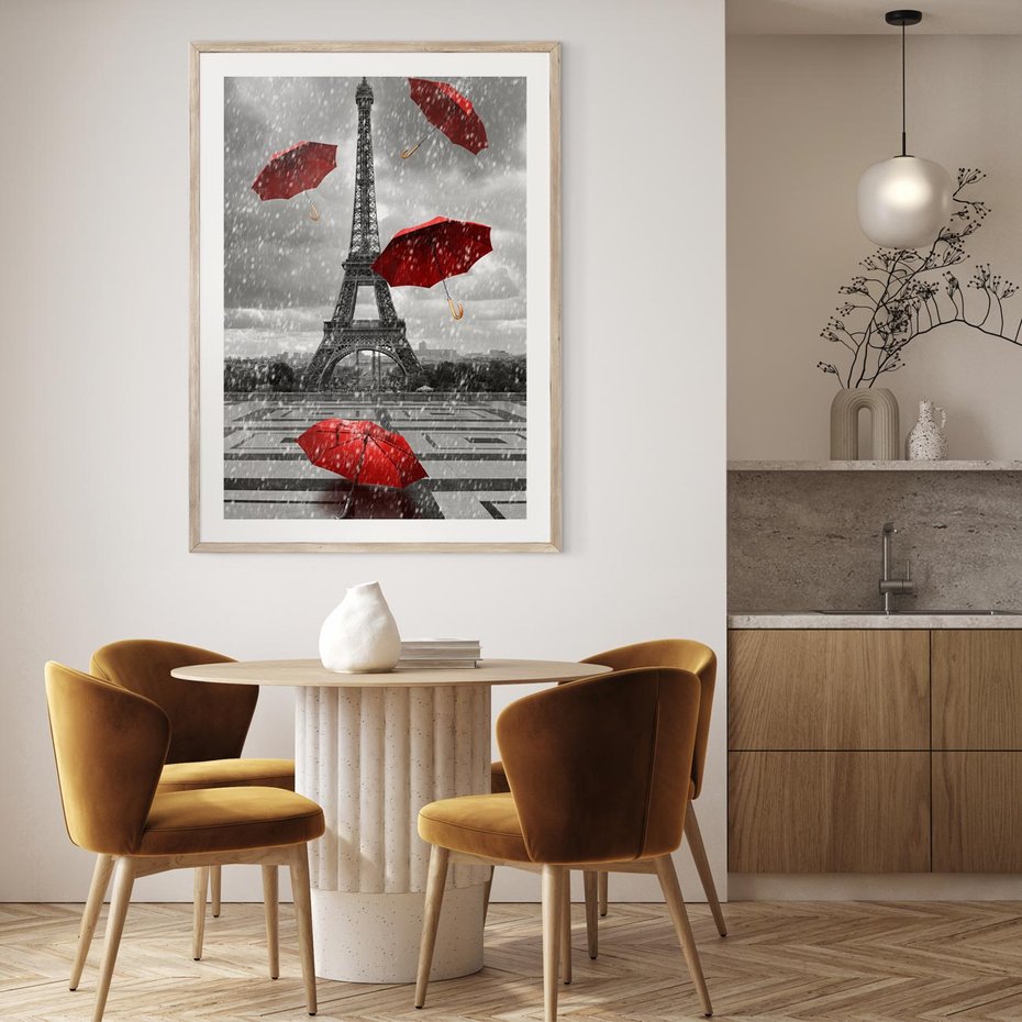 Plakat w ramie 50x70 - Czarno-biała magia Eiffla - Eiffla, Paryż - rama drewno