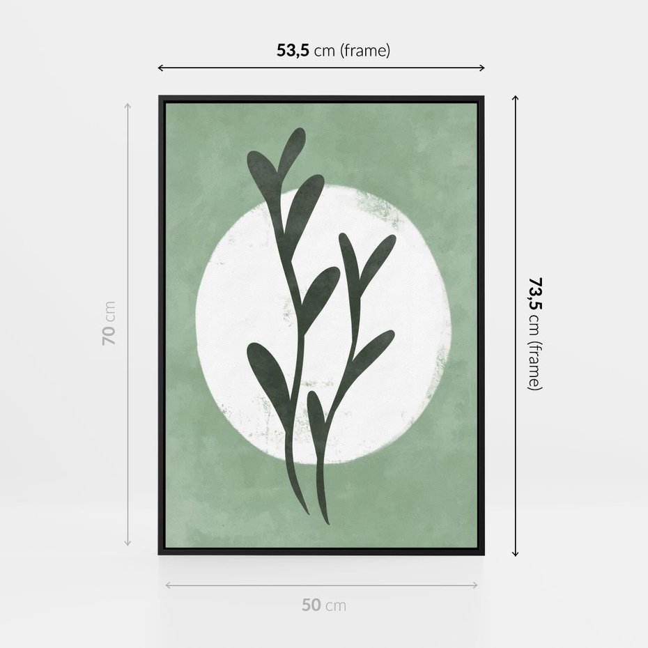 Obraz w ramie 50x70 - Kształty Zielonego Ukojenia - zielony plakat, roślinne motywy - rama czarna