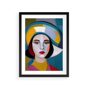 Plakat w ramie 50x70 - Kształtujące Widzenia - abstrakcyjny obraz olejny, portret twarzy kobiety - rama czarna