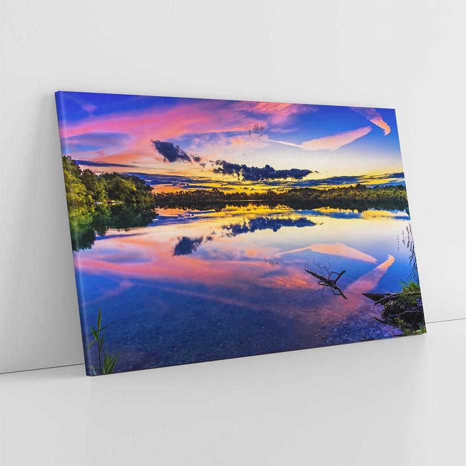 Obraz na płótnie 120x80 - Magiczny zachód słońca nad jeziorem - zachód, słońca