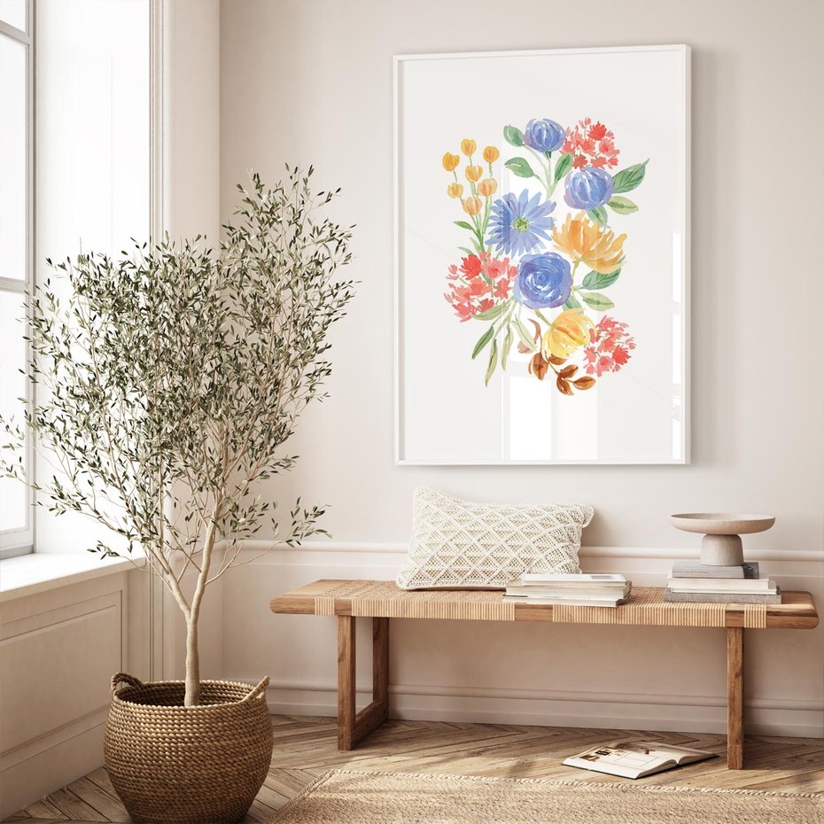 Plakat bez ramy 30x40 - Kwiatowe Światło - akwarelowe kwiaty, bukiet