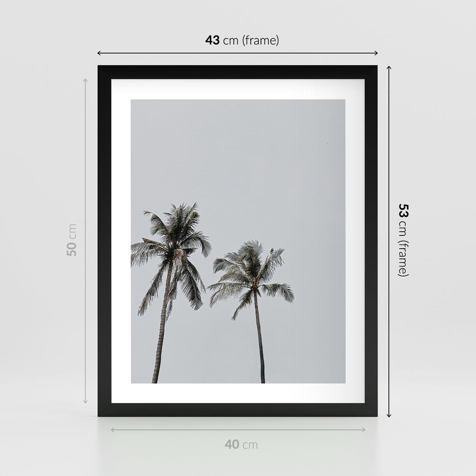 Plakat w ramie 40x50 - Tropikalny Raj: Palmy i Niebo - palmy, niebo - rama czarna