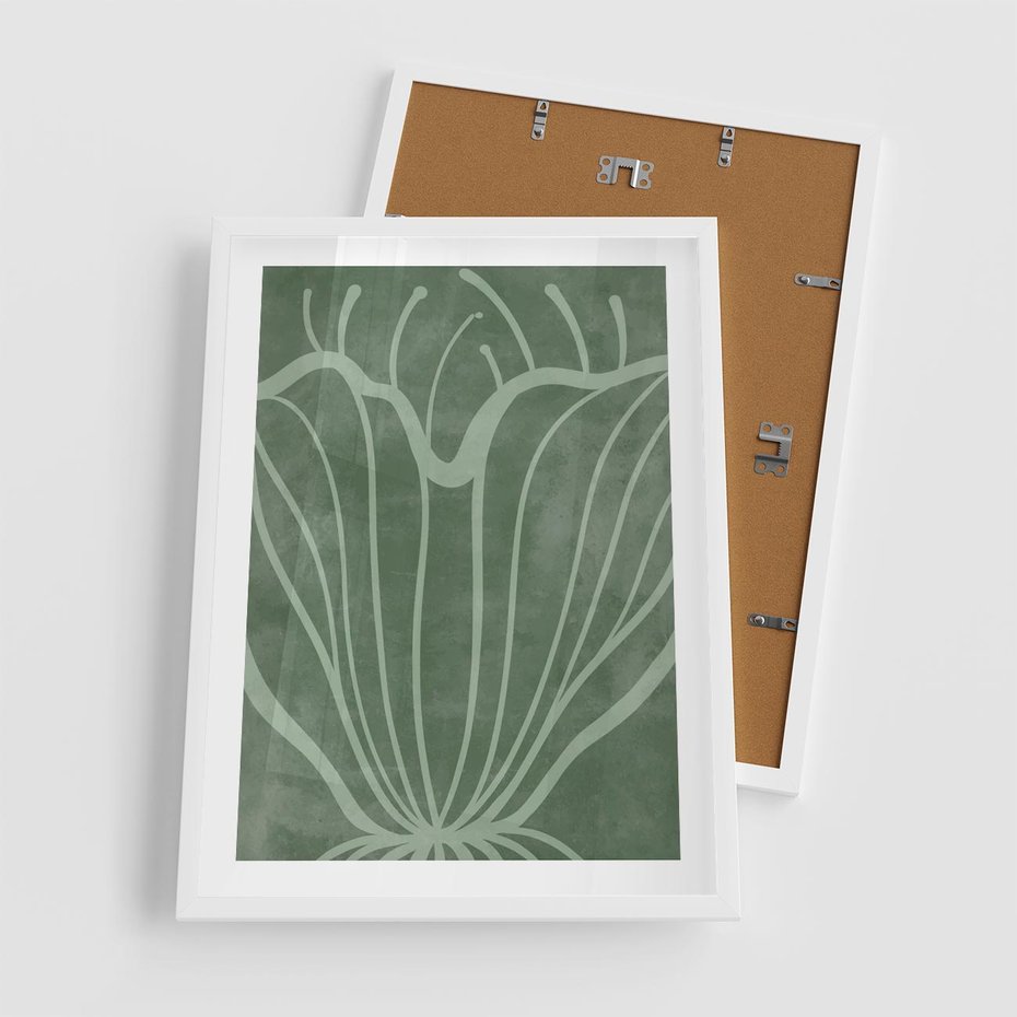 Plakat w ramie 50x70 - Zieleń Kształtująca Spokój - zielony plakat, roślinne inspiracje - rama biała