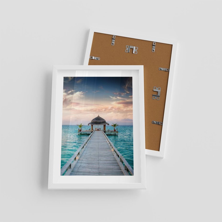 Plakat w ramie 30x40 - Morski Pomost - morze, pomost - rama biała