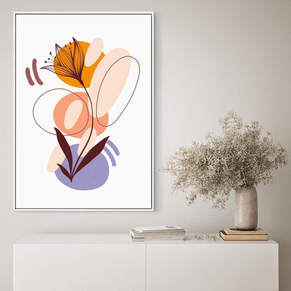 Obraz w ramie 70x100 - Kwiatowa Impresja - abstrakcyjna sztuka, plamy - rama biała