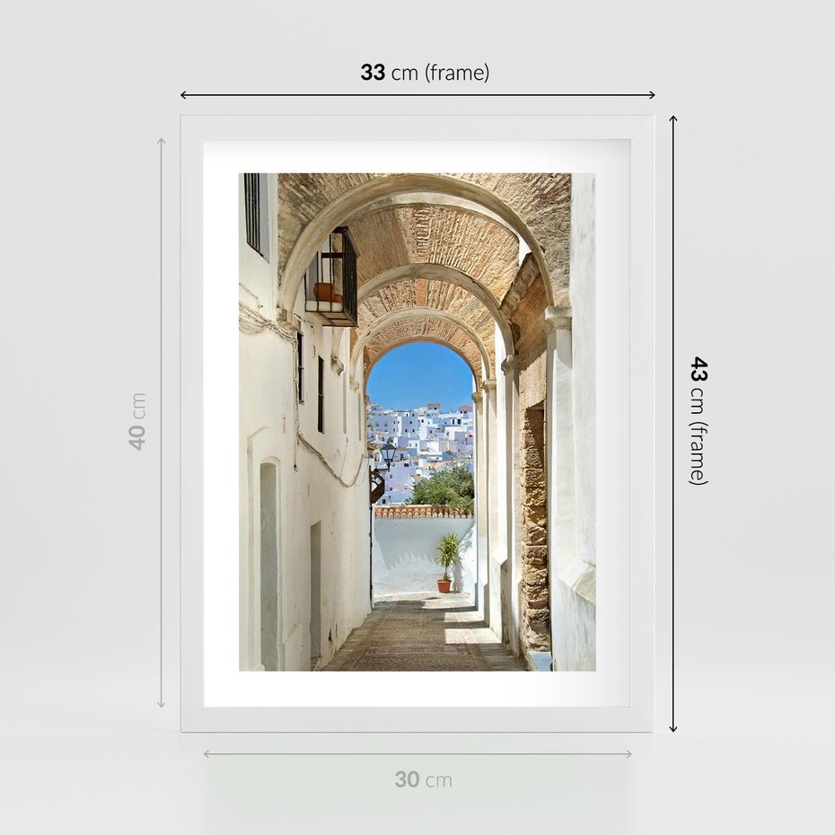 Plakat w ramie 30x40 - Romantyczna Przeprawa - romantyczna, uliczka - rama biała