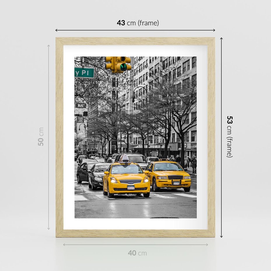 Plakat w ramie 40x50 - Taksówki w Nowym Jorku - taksówki, Nowy Jork - rama drewno