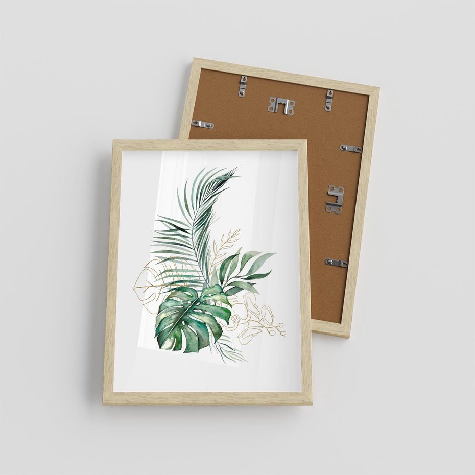 Plakat w ramie 30x40 - Luksus w Detalu - złote, liście - rama drewno