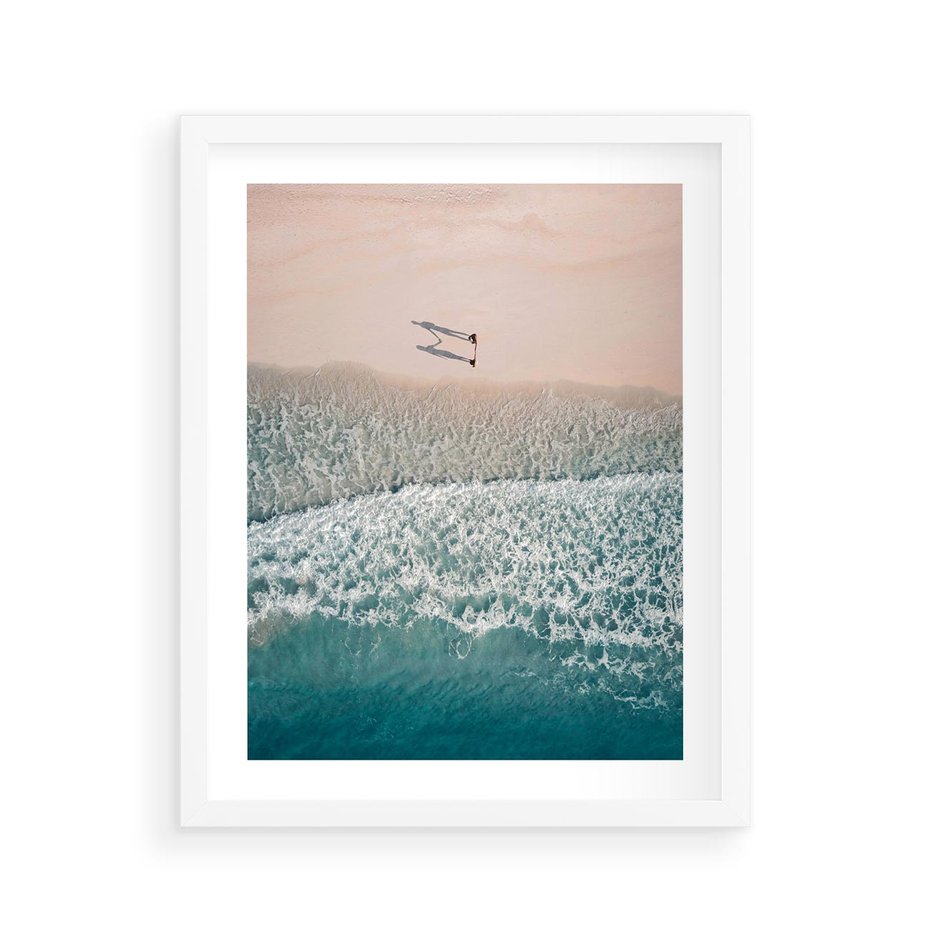 Plakat w ramie 40x50 - Turkusowe Uroki - niebieskie turkusowe morze, plaża - rama biała