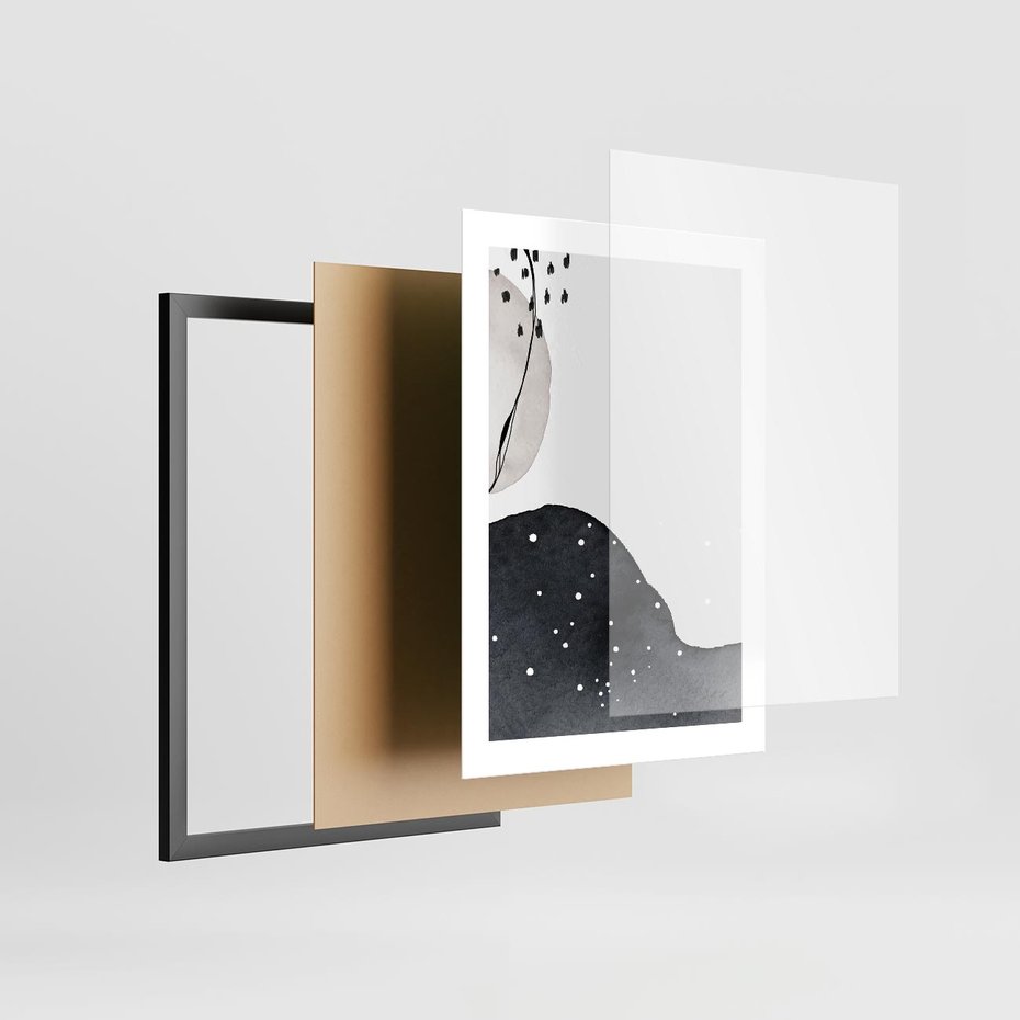 Plakat w ramie 30x40 - Szara Abstrakcja - abstrakcja, akwarela - rama czarna